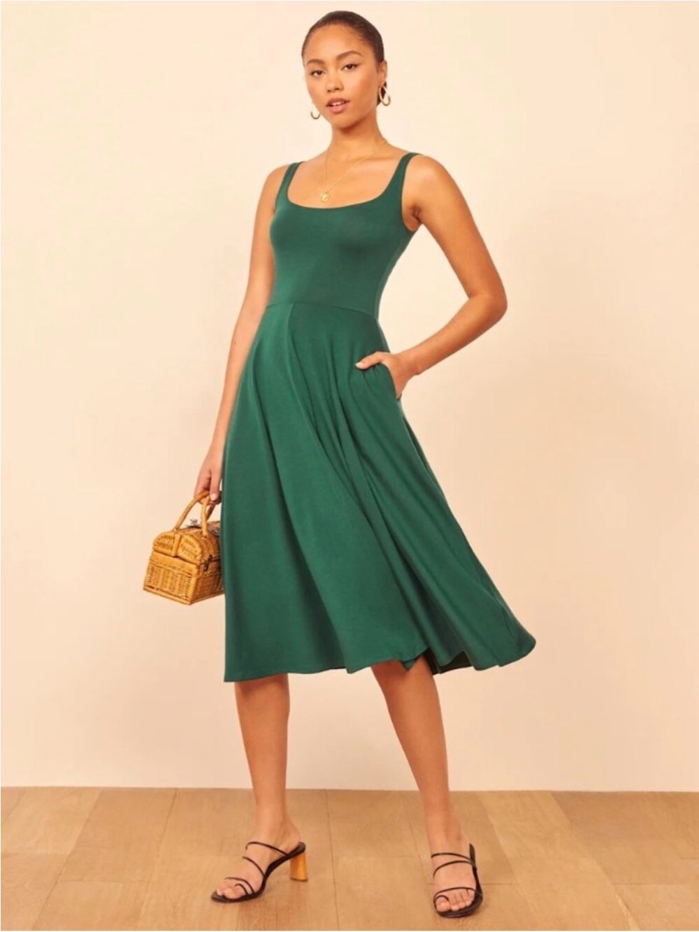 Reformation Rou Emerald Green Midi Dress